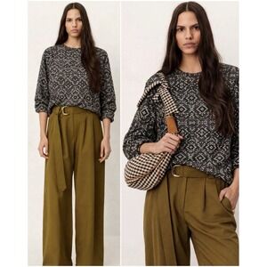 Sessùn Itza Top Womens M Geometric Print 3/4 Sleeve Blouse